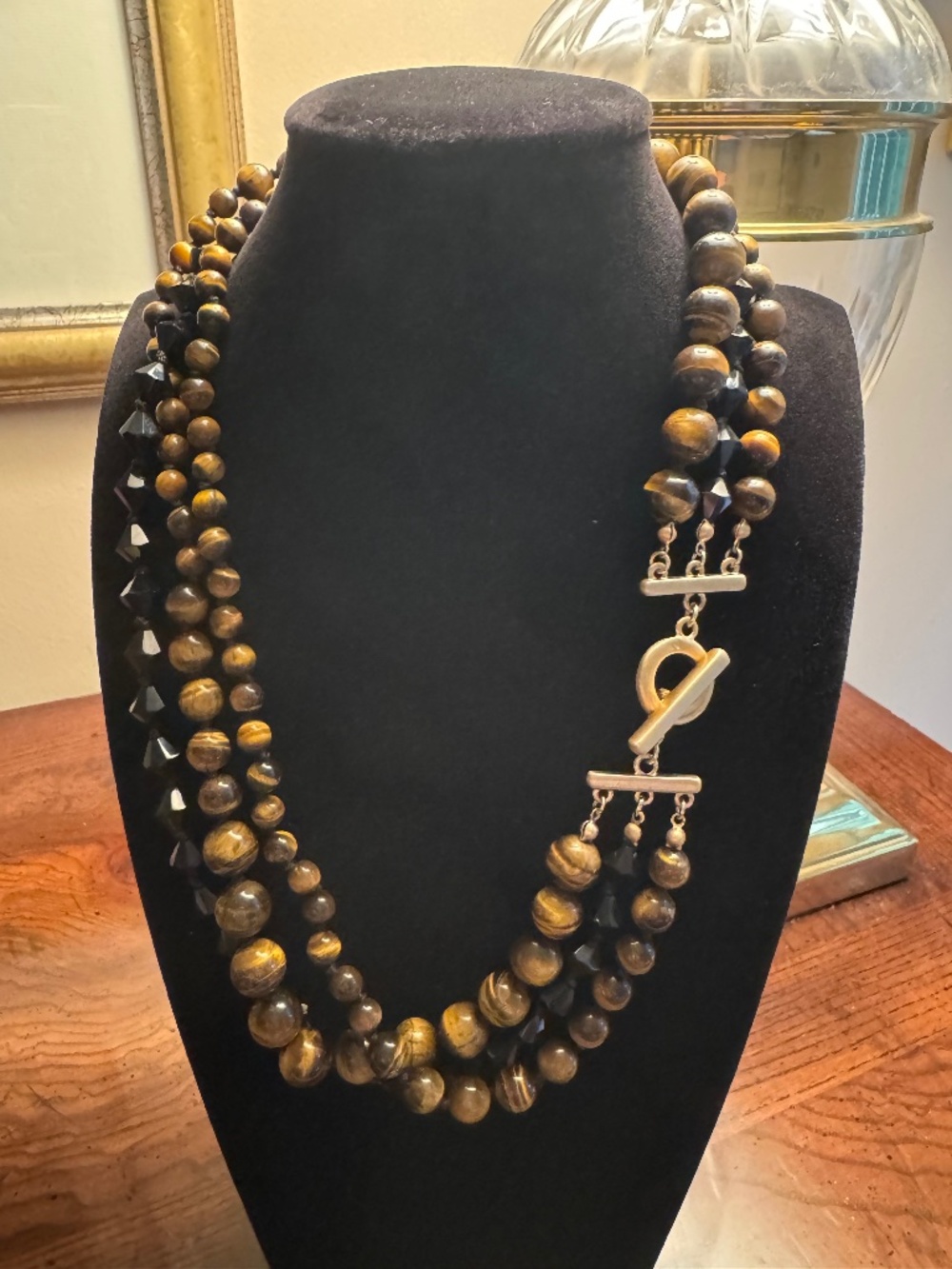 Triple Stand Beaded Necklace with Statement Clasp